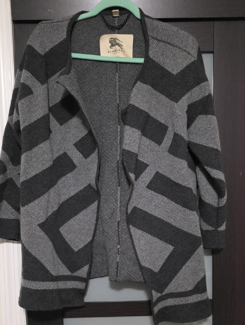 Burberry Two-Tone Gray Geometric Open-Front Cardigan